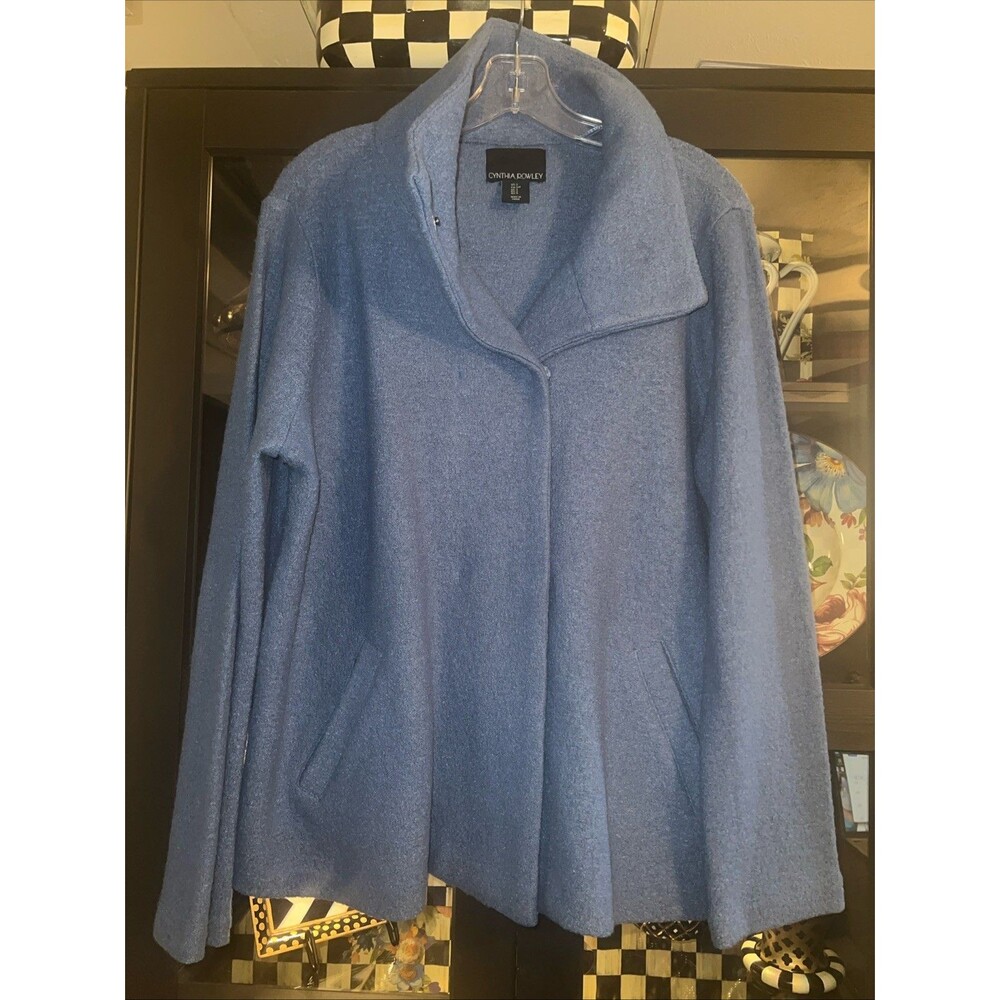 Cynthia Rowley Women’s S M L Blazer Jacket Blue  Boiled Wool Blend Snap Pockets